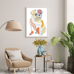 【犬と線 - パグ犬 No.2】モダンアートポスター ラインアート 犬の絵 犬の絵画 犬のイラスト 7枚目の画像