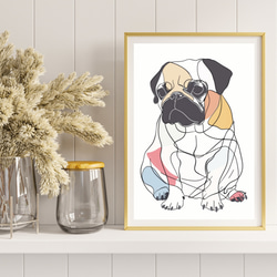 【犬と線 - パグ犬 No.3】モダンアートポスター ラインアート 犬の絵 犬の絵画 犬のイラスト 8枚目の画像