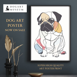 【犬と線 - パグ犬 No.3】モダンアートポスター ラインアート 犬の絵 犬の絵画 犬のイラスト 1枚目の画像
