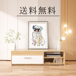 【犬と線 - パグ犬 No.5】モダンアートポスター ラインアート 犬の絵 犬の絵画 犬のイラスト 4枚目の画像