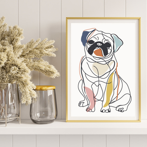 【犬と線 - パグ犬 No.5】モダンアートポスター ラインアート 犬の絵 犬の絵画 犬のイラスト 8枚目の画像
