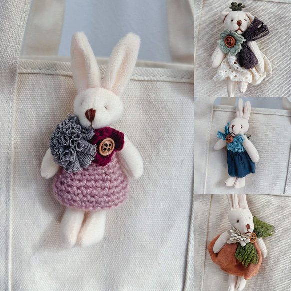 10個 パン デザイン 刺繍 ブローチ ハンドメイド うさぎ ネズミ