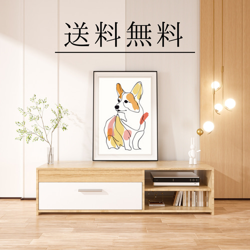 犬と線 - ウェルシュコーギー犬 No.2】モダンアートポスター