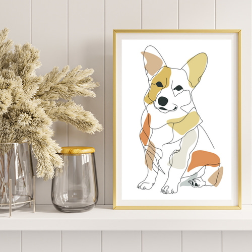 犬と線 - ウェルシュコーギー犬 No.3】モダンアートポスター ライン