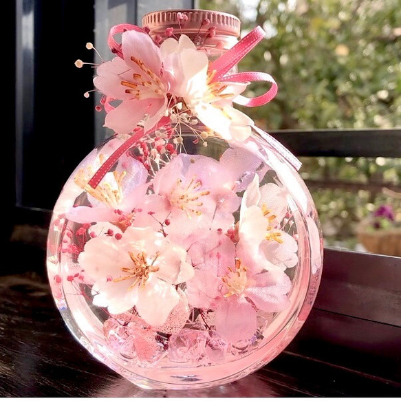桜ハーバリウム ネコ瓶 Mサイズ ハーバリウム・植物標本 nekonote_mie