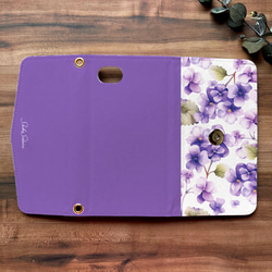 春のスミレの三つ折り手帳型スマホケース（菫色） 全機種対応 スマホケース iphone Android 花 4枚目の画像