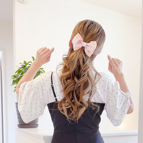 甘めフリルが女っぽ リボン バレッタ 花柄 ヘアクリップ・バナナ 