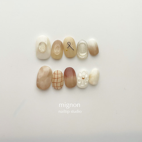 サイズオーダー 】ネイルチップ ニュアンスネイル お花 卒業式 結婚式  
