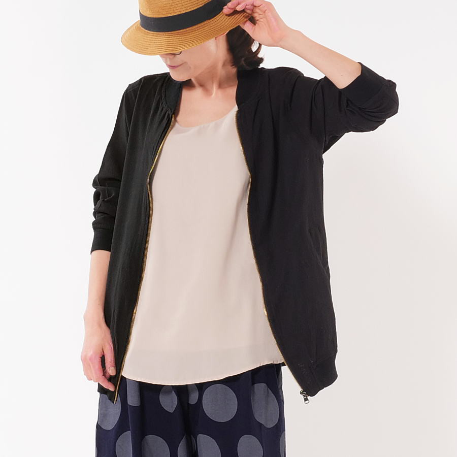 かわかっこいい＊ライトアウター＊ノーカラー＊リブブルゾン＊ユーティリティポケット＊コットン＊ブラック 5,685円