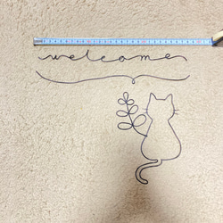ワイヤーアート　猫　welcome ウェルカム　玄関飾り　壁掛け 2枚目の画像