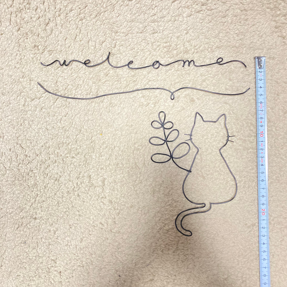 ワイヤーアート　猫　welcome ウェルカム　玄関飾り　壁掛け 3枚目の画像