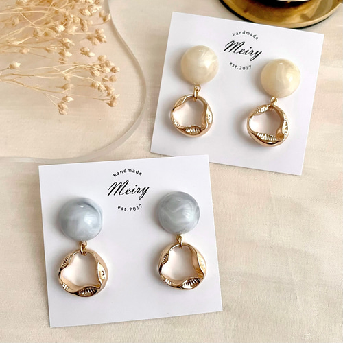 くすみカラーカボション×ゴールドring ピアス / イヤリング ピアス  