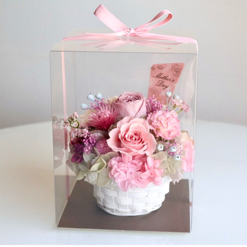 間に合う【母の日】ふんわりパリジェンヌの花籠 / 選べるうちの子
