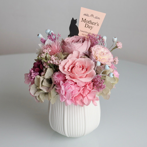 ふんわりパリジェンヌの花籠/プリザーブドフラワー/クリアケース入り