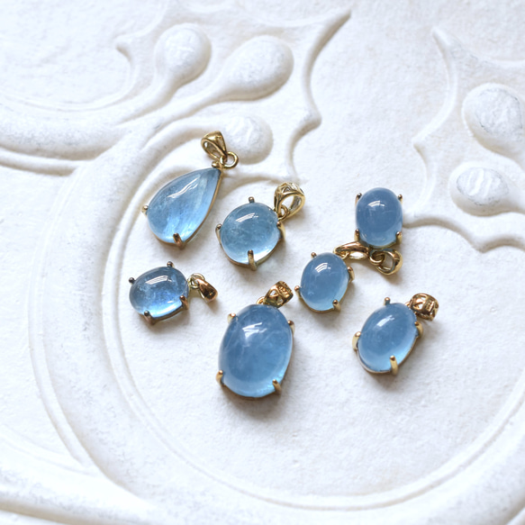 春季新品 [各 1 件] Santa Maria 海藍寶石橢圓形凸圓形手術不銹鋼 50 公分項鍊 第4張的照片