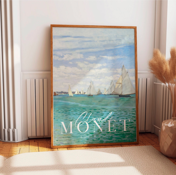 モネ　海　ビーチ　風景画　アートポスター　絵画　アンティークポスター　インテリア　青 4枚目の画像