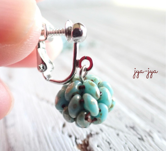 【復刻】beads earrings ＊ turquoise ball mini 3枚目の画像