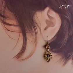 【新作】beads earrings ＊ orange flower 5枚目の画像