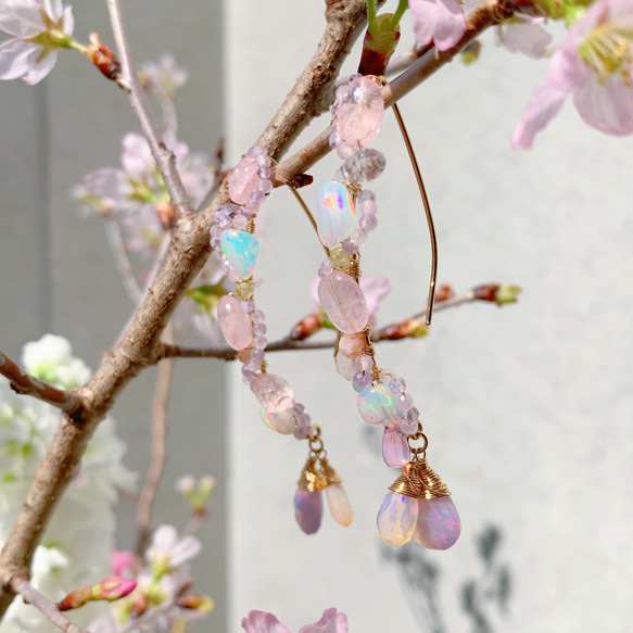 【14kgf】天然石＊桜カラーフックピアス 3枚目の画像