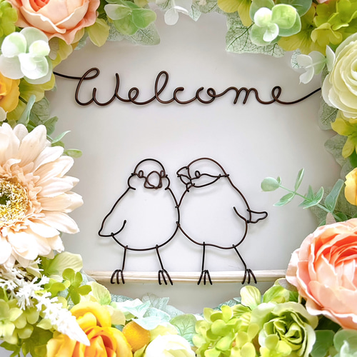 フラワーリース&文鳥さん 仲良し文鳥のWelcomeスプリングリース リース CHIKA WIRE 通販