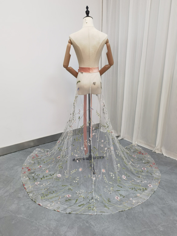 送料無料！オーバースカート  咲き誇る透け花レース  ベルト  可愛い   前撮り  ウェディングドレス 5枚目の画像