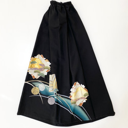黒留袖着物リメイクウエストゴムロングスカート送料無料フリーサイズ着物リメイクロングスカートフリーサイズNO.1834 6枚目の画像