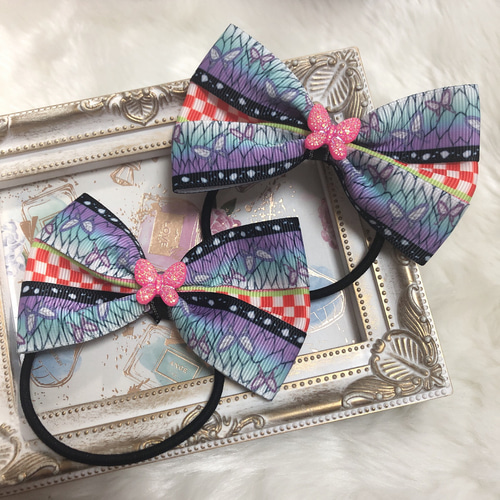 リボン ヘアゴム ヘアアクセサリー ツイン 和柄 ちょうちょ 蝶々