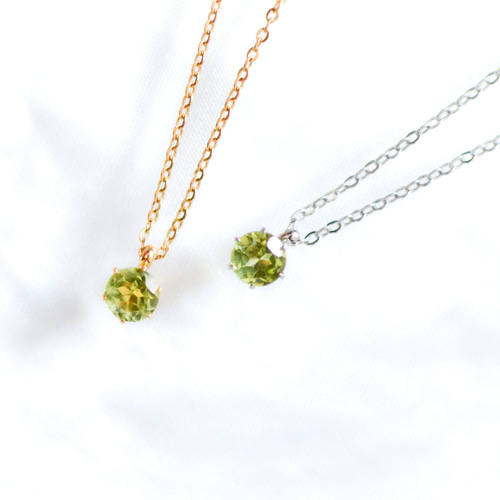 天然石ペリドットのシンプルな一粒ネックレス】緑/5mm/サージカル