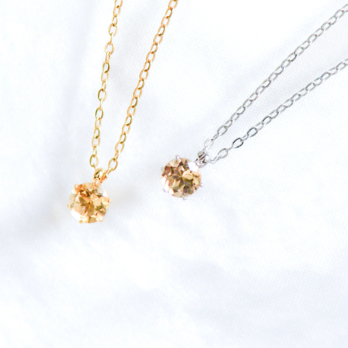 シトリンのシンプルな一粒ネックレス】黄色/5mm/天然石/つけっぱなしOK