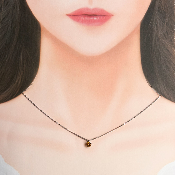 【マデイラシトリンのシンプルな一粒ネックレス】オレンジ/5mm/天然石/サージカルステンレス/つけっぱなしOK 11枚目の画像