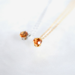 【マデイラシトリンのシンプルな一粒ネックレス】オレンジ/5mm/天然石/サージカルステンレス/つけっぱなしOK 4枚目の画像