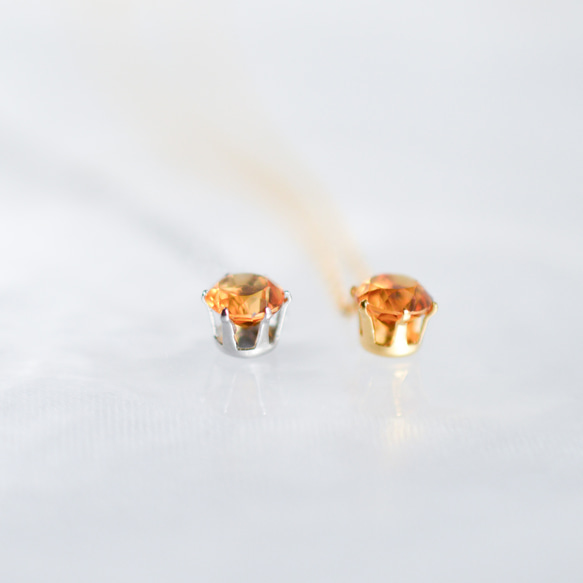 【マデイラシトリンのシンプルな一粒ネックレス】オレンジ/5mm/天然石/サージカルステンレス/つけっぱなしOK 3枚目の画像