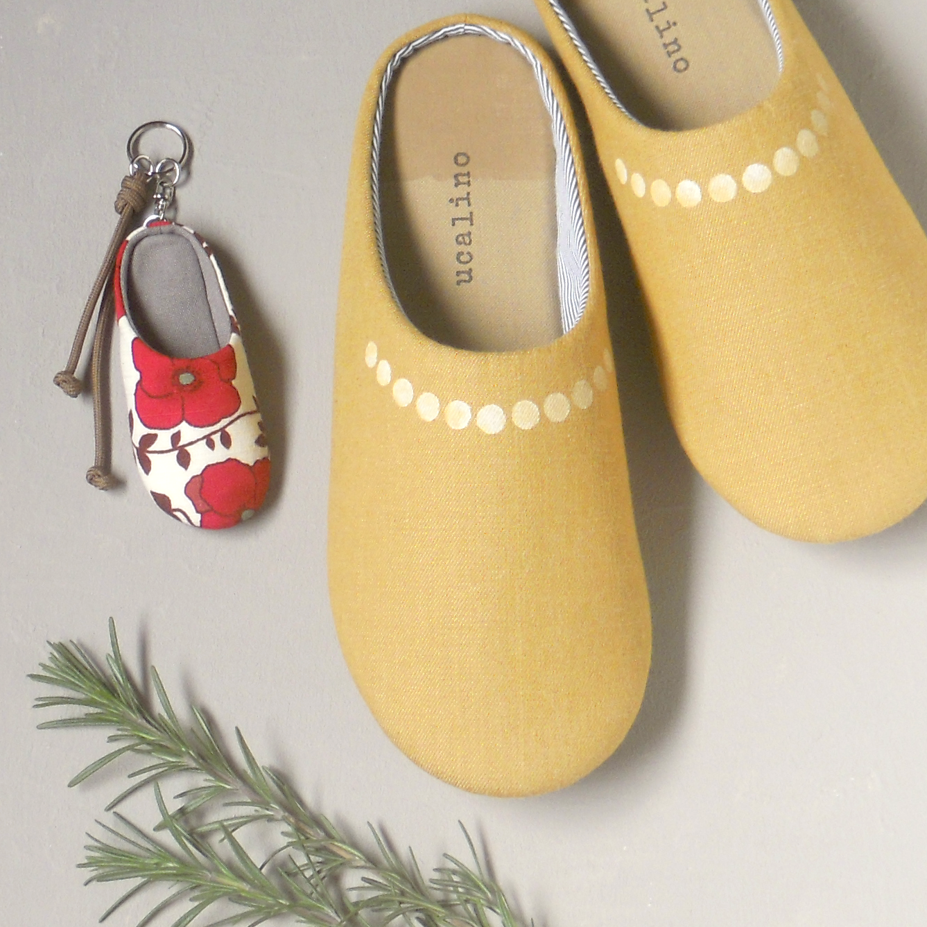 【Creema限福袋】アネモネレッドキーリング＆イエローデニムルームシューズ　／新生活、独立一人暮らし応援セット
