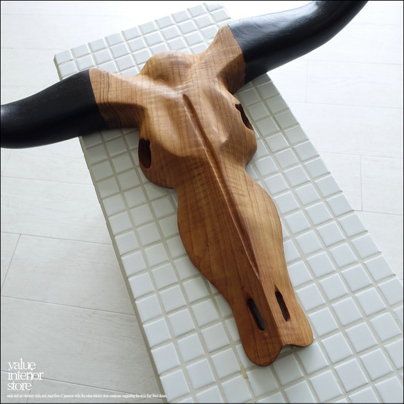 水牛ウォールデコレーションDoub 壁飾り オブジェ バッファロー ウォールアクセント チーク無垢材 世界三大銘木 