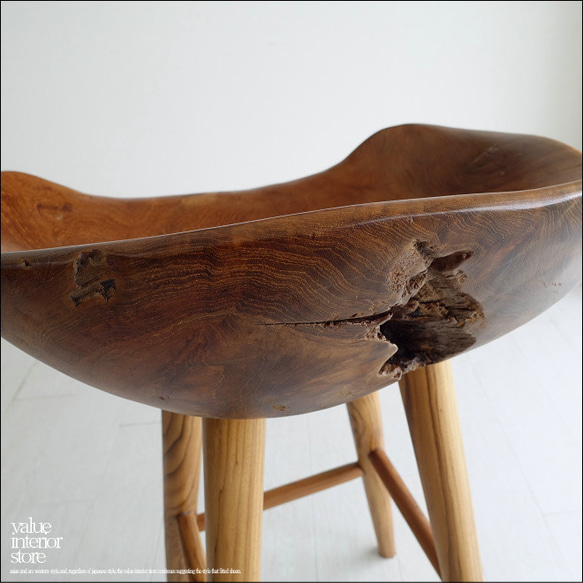 チーク無垢材 バースツールPriv/04 椅子 カウンターチェア ハイスツール イス プリミティブ 無垢材家具 8枚目の画像