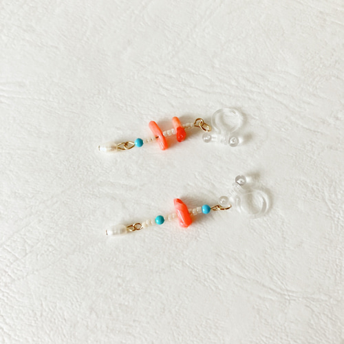 ターコイズ　コーラル　ピアス SOLD OUT＊675＊ターコイズ・レッドコーラルのマクラメピアス