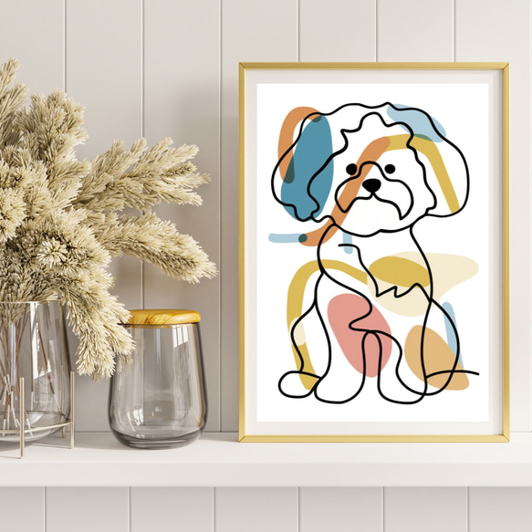 【犬と線 - ビションフリーゼ犬 No.2】モダンアートポスター ラインアート 犬の絵 犬の絵画 犬のイラスト 8枚目の画像