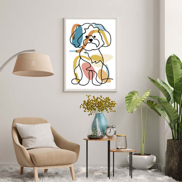 【犬と線 - ビションフリーゼ犬 No.2】モダンアートポスター ラインアート 犬の絵 犬の絵画 犬のイラスト 7枚目の画像