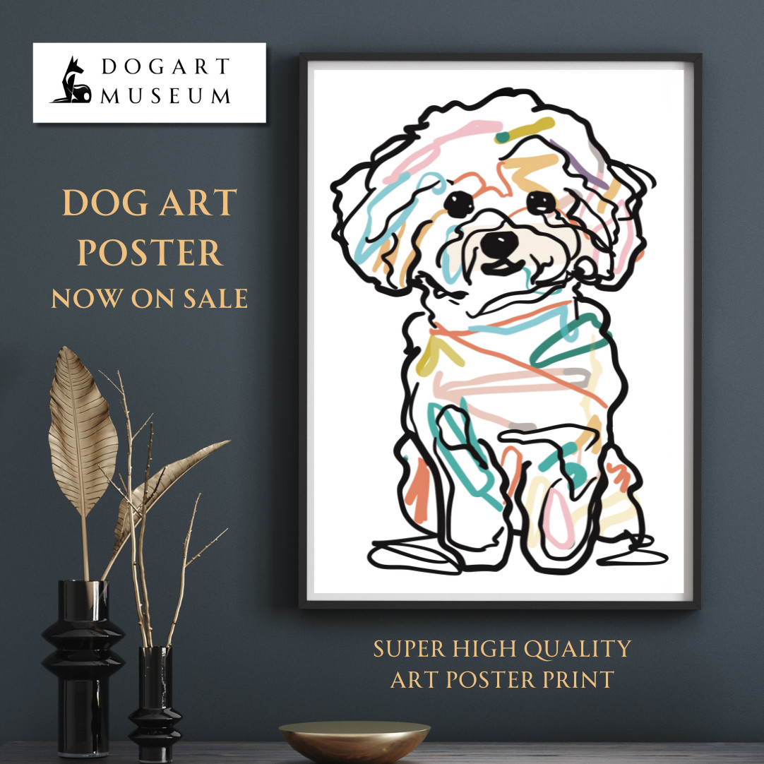 WEB限定お買い得商品の新着アイテム 犬と線 - ビションフリーゼ犬 No.3】モダンアートポスター 絵画