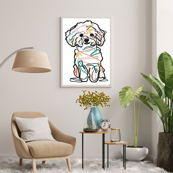 【犬と線 - ビションフリーゼ犬 No.3】モダンアートポスター ラインアート 犬の絵 犬の絵画 犬のイラスト 7枚目の画像