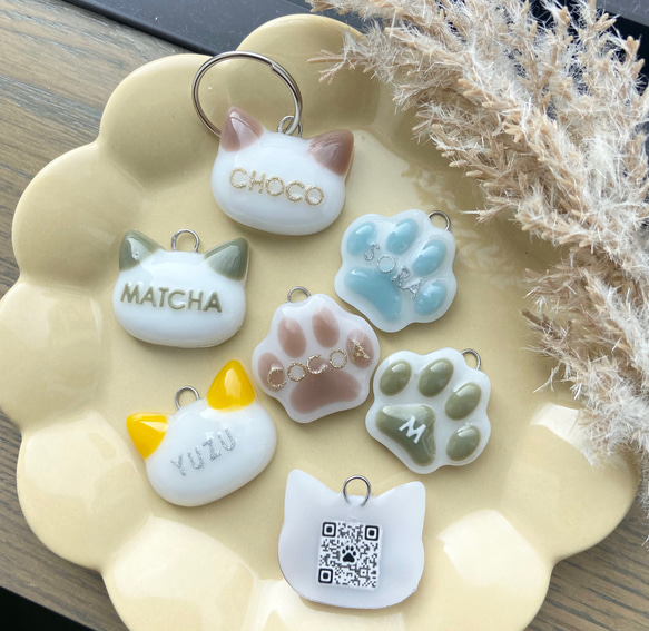 QRコード】【ペット用迷子札】『肉球・猫型バイカラー』全11色