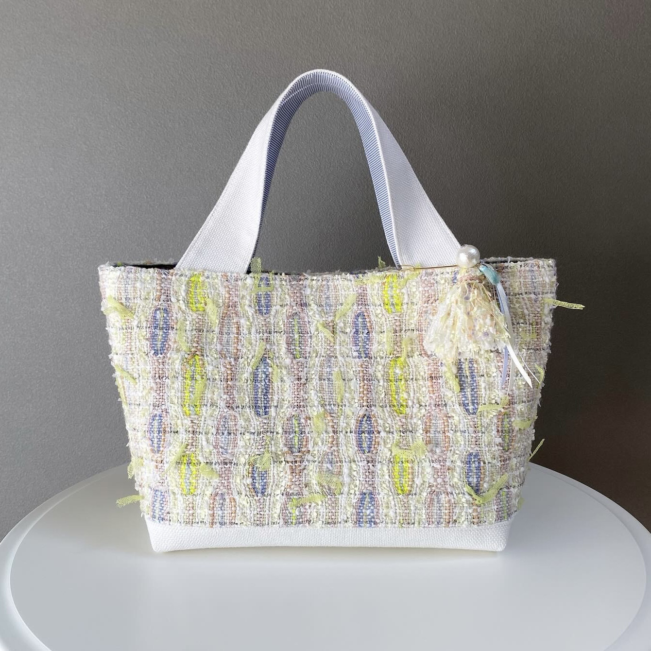 〈手織り〉トートバッグ　ファンシーツイード　ホワイトミックス