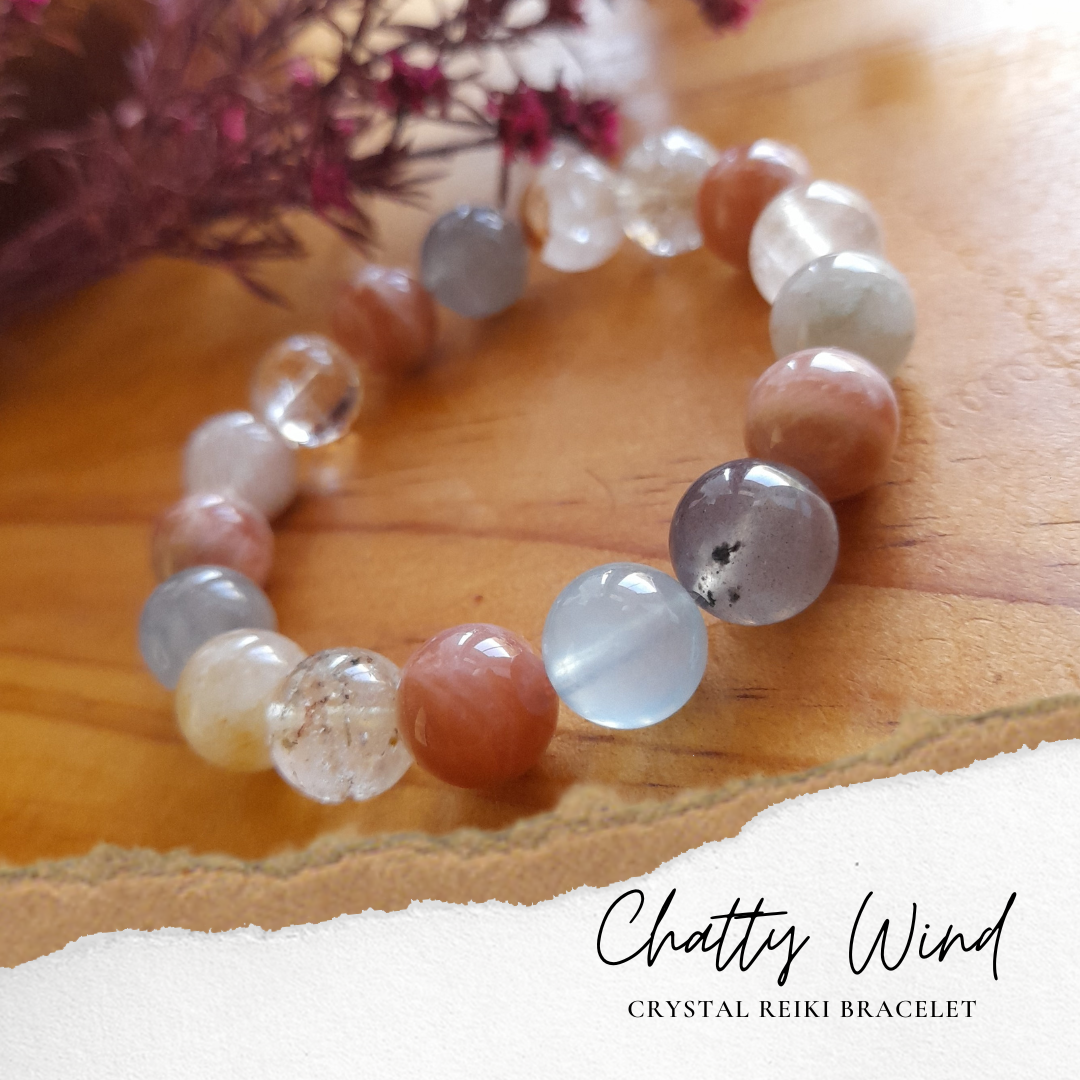 【送料無料】★潤いと豊かさの抱擁★オレンジムーンストーン、ラブラドライト他　天然石ブレスレット 1272