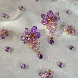 紫水晶寶石耳環 紫色珠子 紫水晶天然石耳環 新娘婚禮 第3張的照片