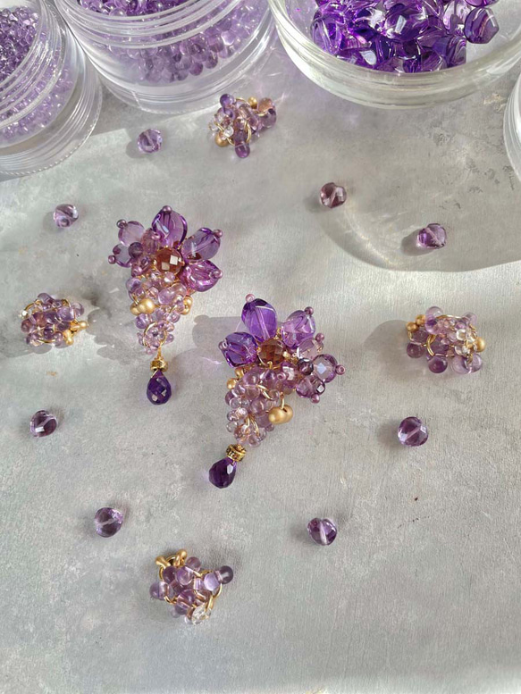 紫水晶寶石耳環 紫色珠子 紫水晶天然石耳環 新娘婚禮 第15張的照片