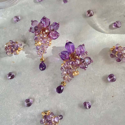 紫水晶寶石耳環 紫色珠子 紫水晶天然石耳環 新娘婚禮 第2張的照片