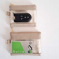 Sサイズ　透明窓付き　パスケース　ICカードケース　スマートキーポーチ　リール付きストラップ　コットンレース　アイボリー 8枚目の画像
