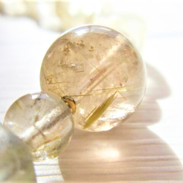 B７８　ネックレス　金針水晶　ゴールデンルチルクォーツ　アンティークスクエアグラス　天然石　天然石ビーズアクセサリー 6枚目の画像