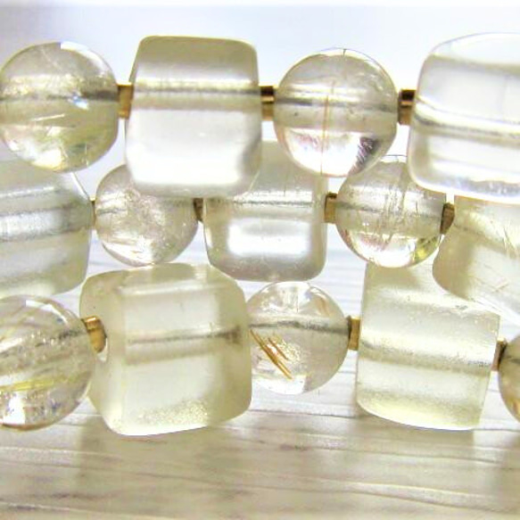 B７８　ネックレス　金針水晶　ゴールデンルチルクォーツ　アンティークスクエアグラス　天然石　天然石ビーズアクセサリー 7枚目の画像