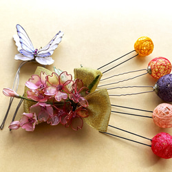 桜と蝶と糸玉の髪飾り 8枚目の画像